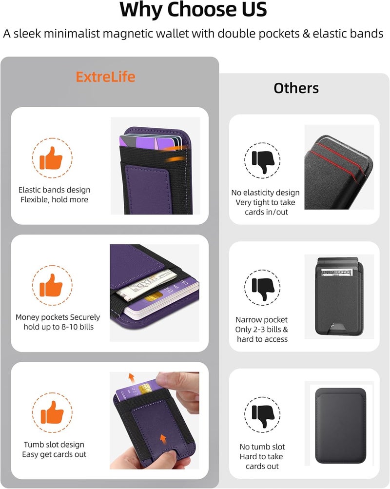 ExtreLife Upgraded for Magsafe Wallet, Strongest Magnetic Wallet for iPhone 17/16/15/14/13/12 Series, Magnetic Card Holder, Vegan Leather, Fit 7 Cards, Luxury Purple - Image 2